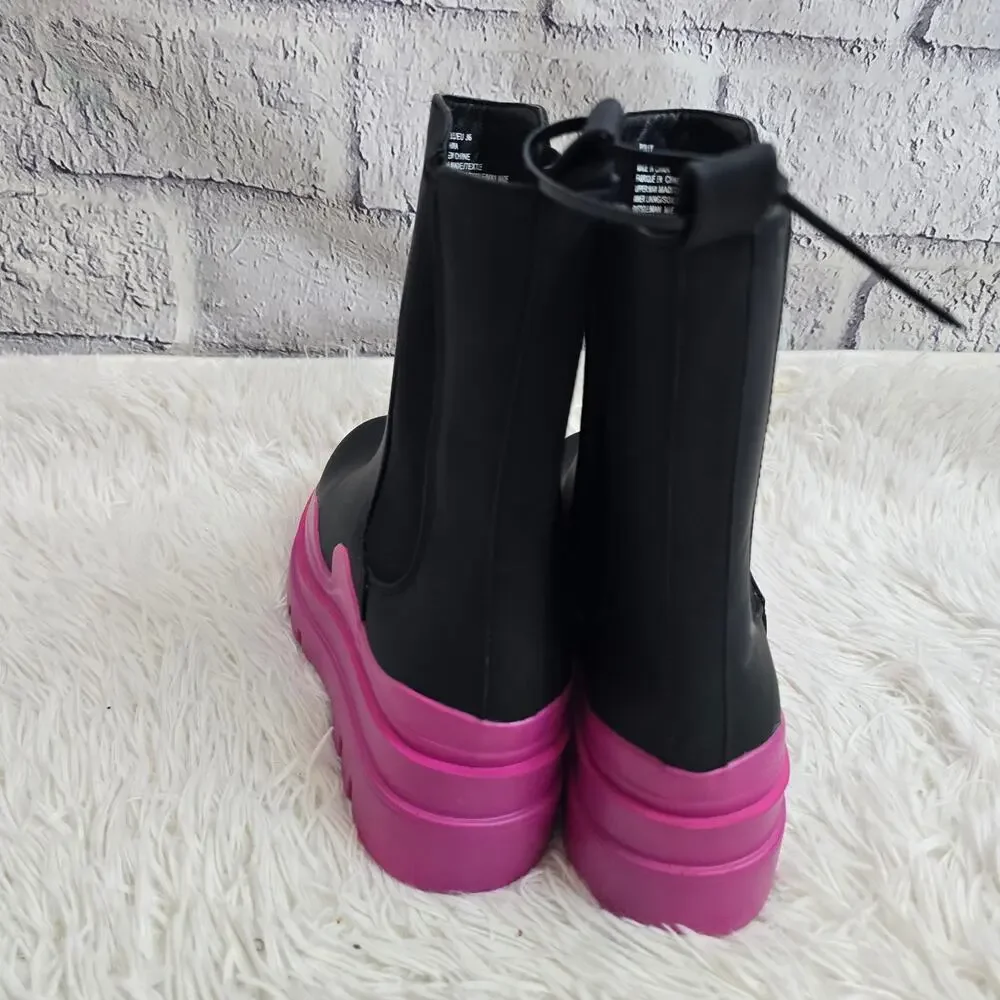Shoedazzle Women's Black And Pink Weatherproof Platform Polly Boots